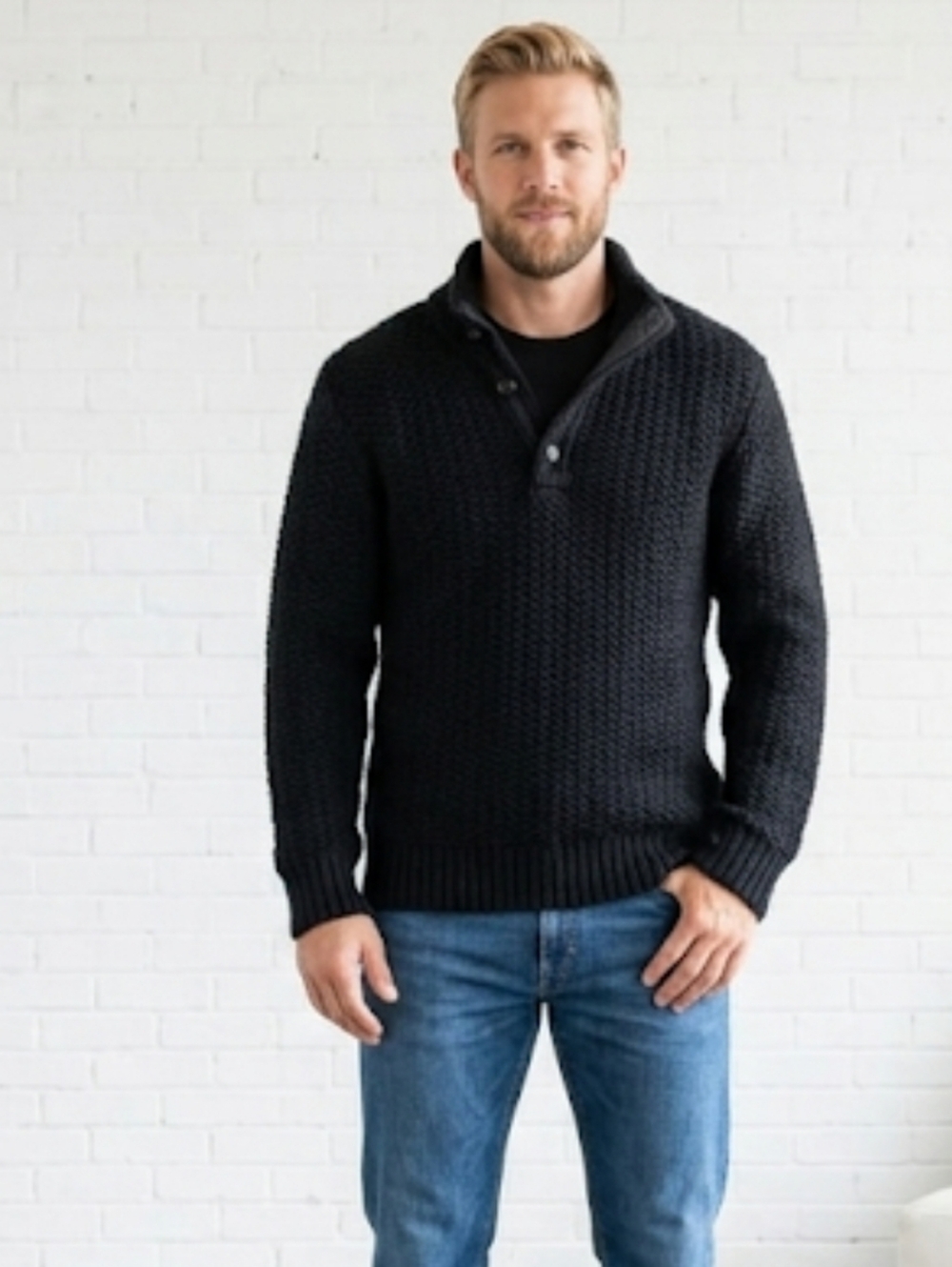 Roberto Collina Chunky 100% Wool Henley Sweater Italy